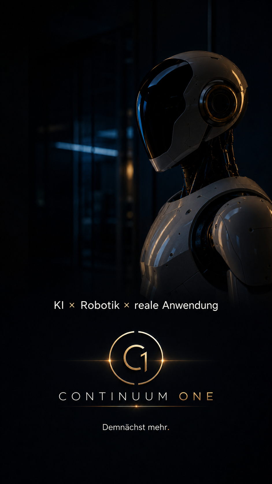 Close-up profile of a humanoid robot, titled “AI × Robotics × real-world application”